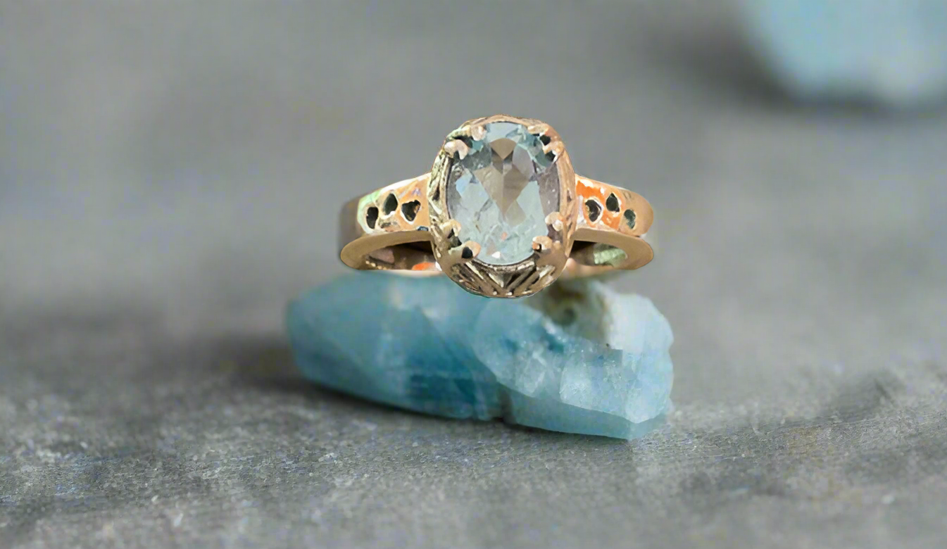 Hand Crafted Sky Blue Topaz Ring Set In Sterling Silver- Size 6.5