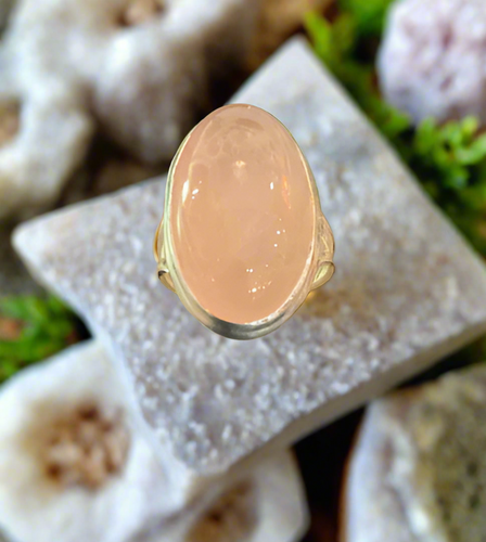 Hand Crafted Rose Quartz Ring Set In Sterling Silver- Size 9.5