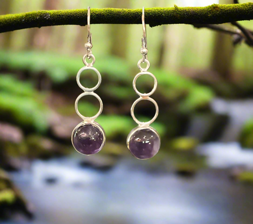 Hand Crafted Amethyst Earrings Set In Sterling Silver