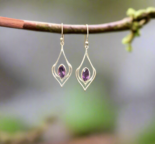 Hand Crafted Amethyst Earrings Set In Sterling Silver