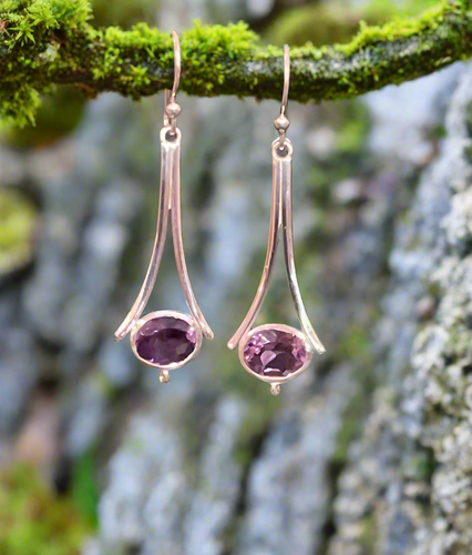Hand Crafted Amethyst Earrings Set In Sterling Silver