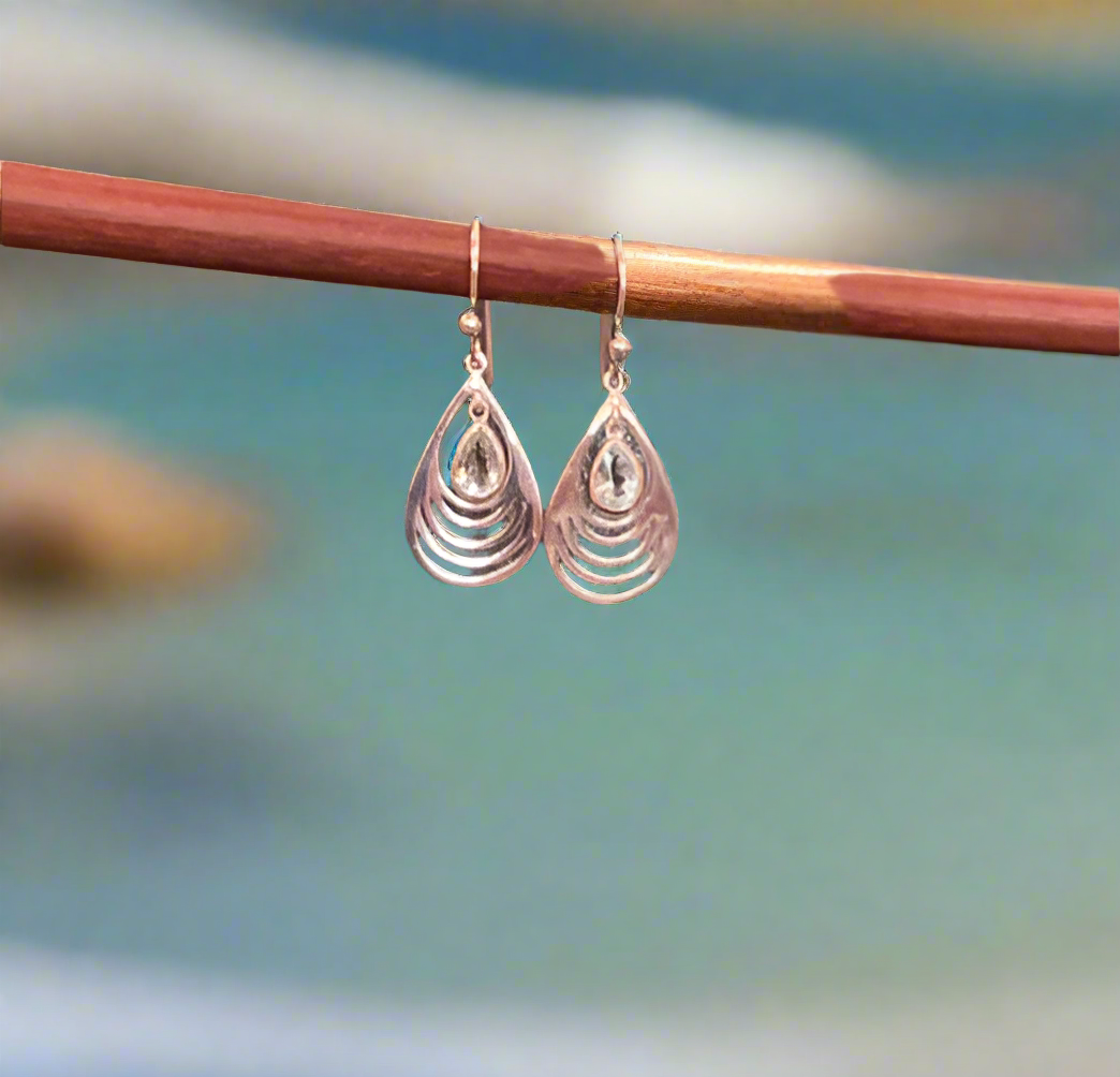 Hand Crafted Sky Blue Topaz Earrings Set In Sterling Silver
