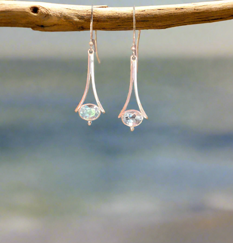 Hand Crafted Light Blue Topaz Earrings Set In Sterling Silver