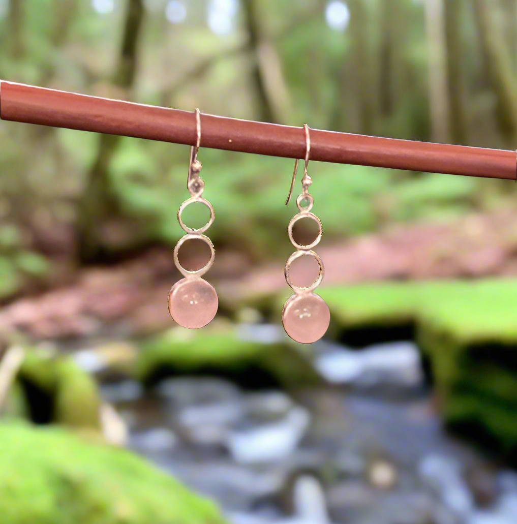 Hand Crafted Rose Quartz Earrings Set In Sterling Silver