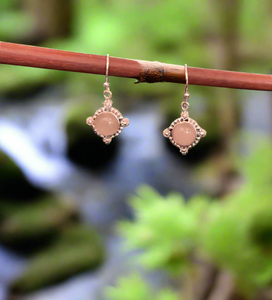Hand Crafted Bali Style Rose Quartz Earrings Set In Sterling Silver
