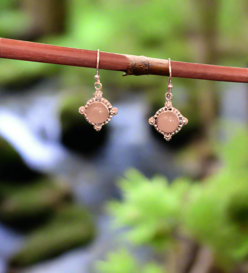 Hand Crafted Bali Style Rose Quartz Earrings Set In Sterling Silver