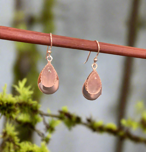 Hand Crafted Rose Quartz Earrings Set In Sterling Silver