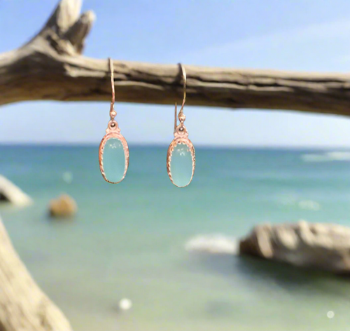 Hand Crafted Chalcedony Earrings Set In Sterling Silver
