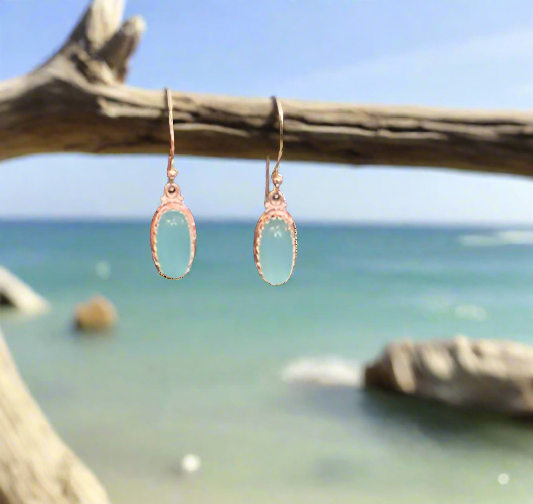 Hand Crafted Chalcedony Earrings Set In Sterling Silver
