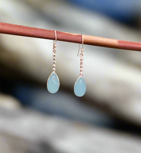 Hand Crafted Chalcedony Earrings Set In Sterling Silver