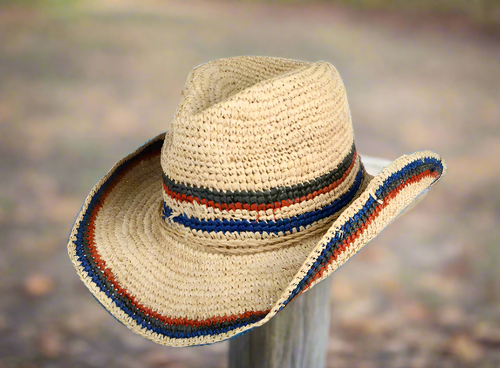 Dorfman Pacific Scala Hats Trezza Crocheted Raffia Cowboy Hat - Dark Natural