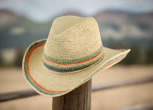 Dorfman Pacific Scala Hats Trezza Crocheted Raffia Cowboy Hat - Light Natural