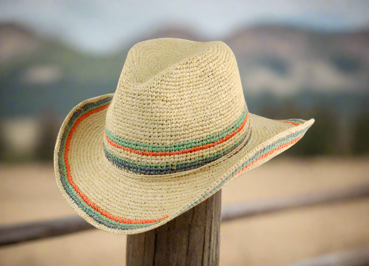 Dorfman Pacific Scala Hats Trezza Crocheted Raffia Cowboy Hat - Light Natural