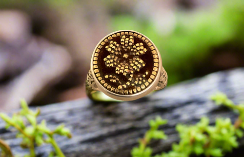 Elizabeth Ngo Antique Button RIng- Perfume Button with Flower, Size 7