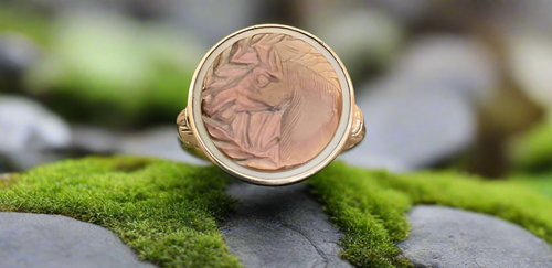Elizabeth Ngo Antique Button Ring-Carved Shell Horse Head, Size 6.5