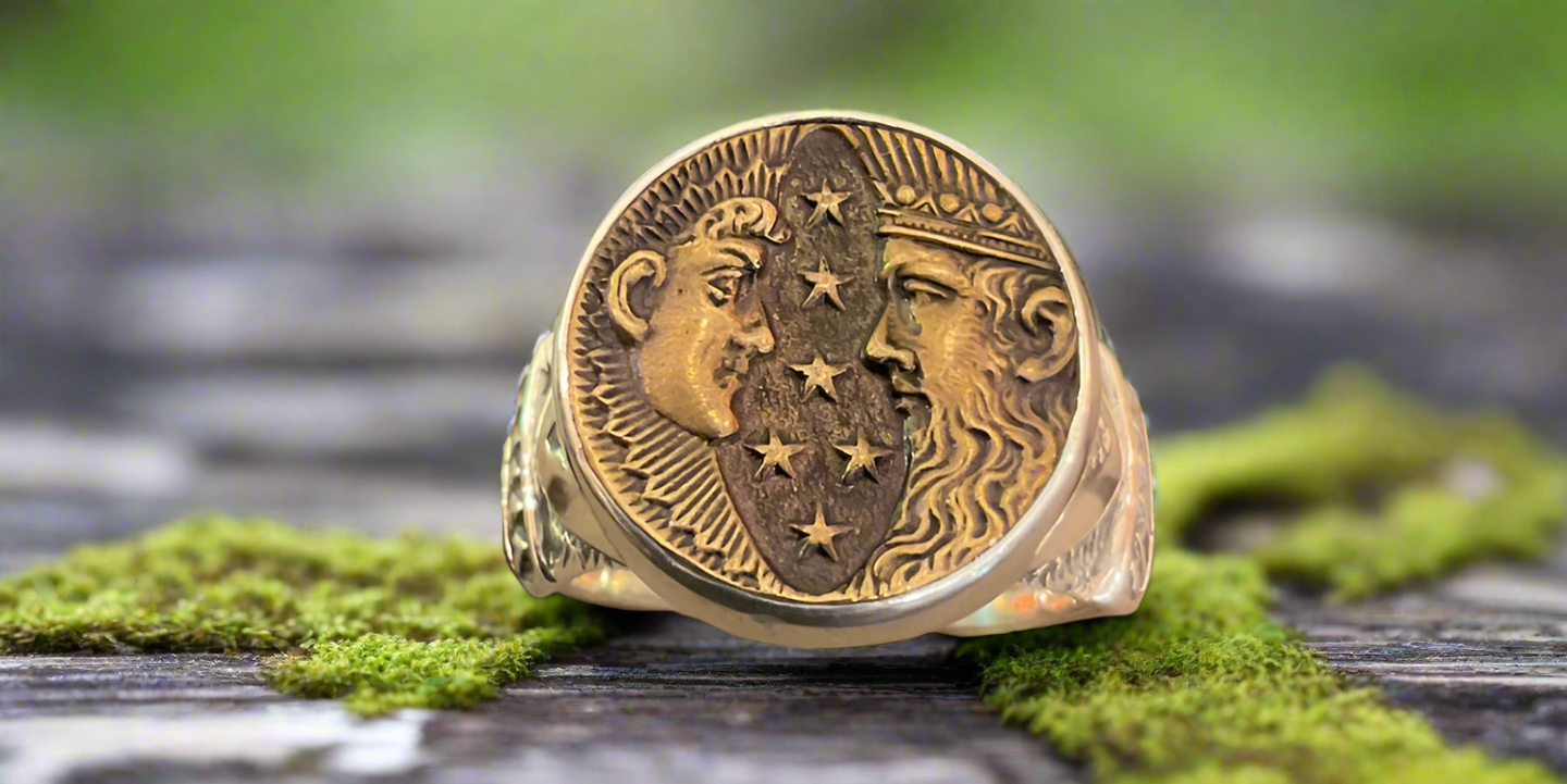 Elizabeth Ngo Antique Button Ring-2 Moons, Size 8.5