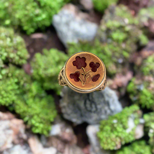 Elizabeth Ngo Antique Button Ring-Perfume Button with 4 Flowers, Size 7,5