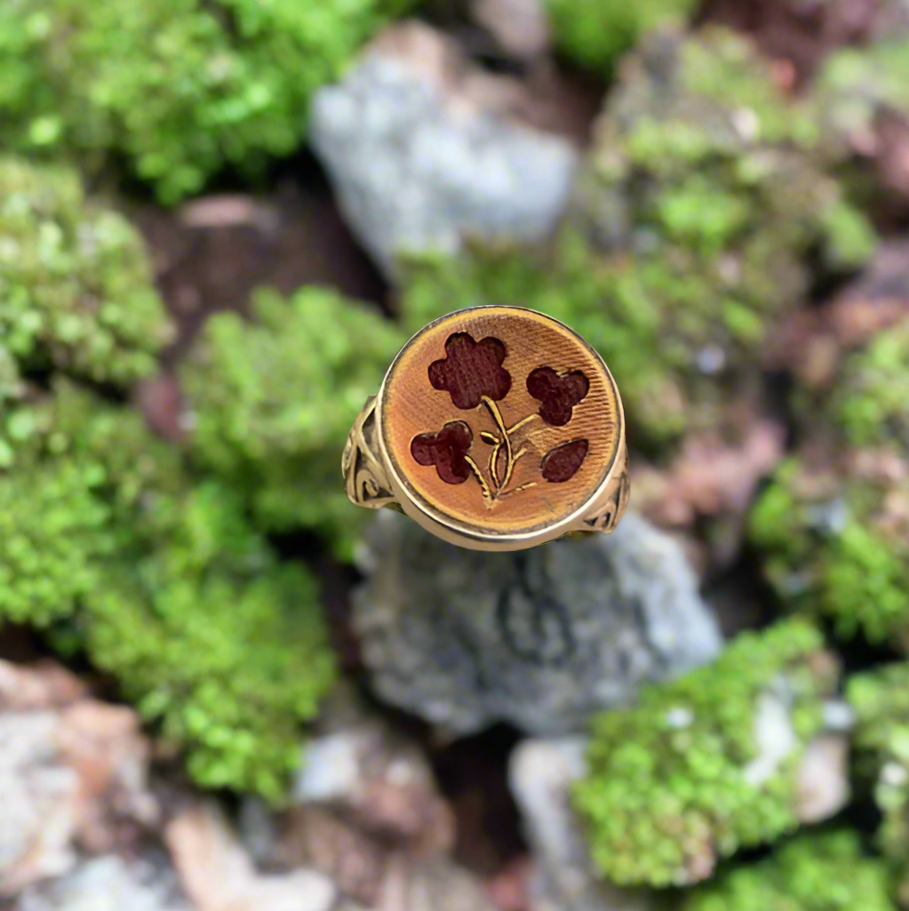 Elizabeth Ngo Antique Button Ring-Perfume Button with 4 Flowers, Size 7,5