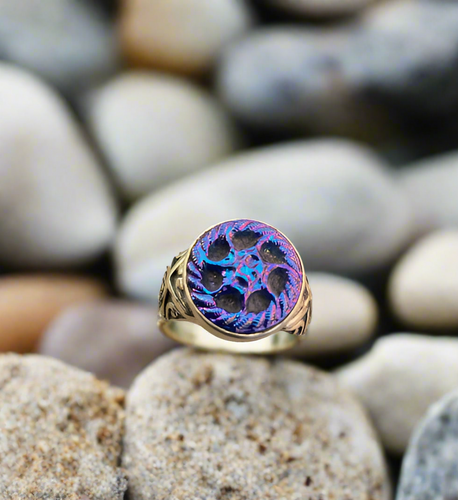 Elizabeth Ngo Antique Button Ring-Luster Glass Blue/Purple, Size 7.5