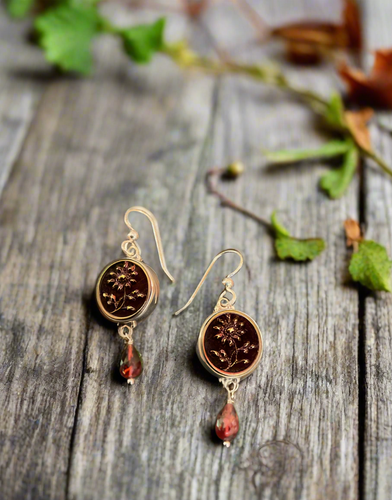 Elizabeth Ngo Antique Button Earrings-Perfume Button with Flower