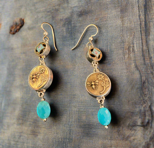 Elizabeth Ngo Antique Earrings-Bee and Enamel