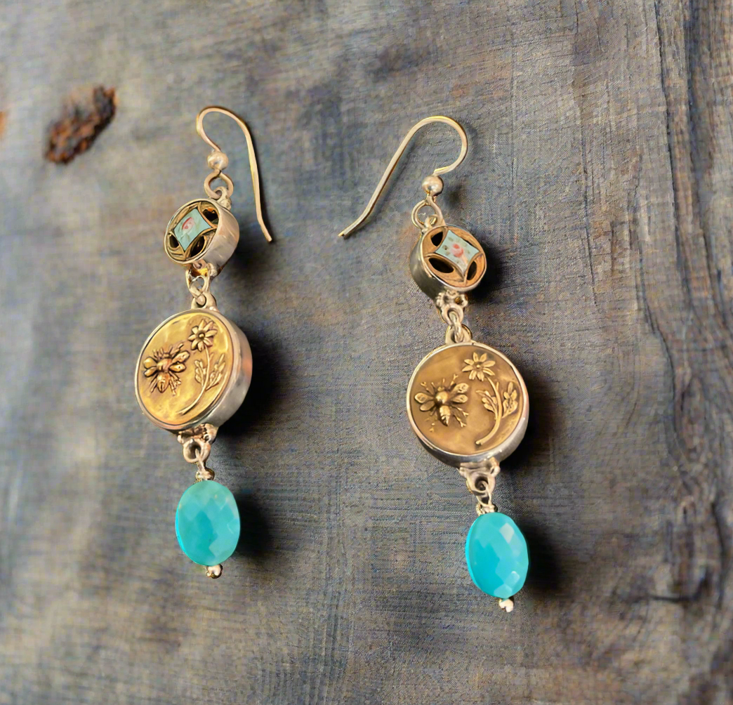 Elizabeth Ngo Antique Earrings-Bee and Enamel