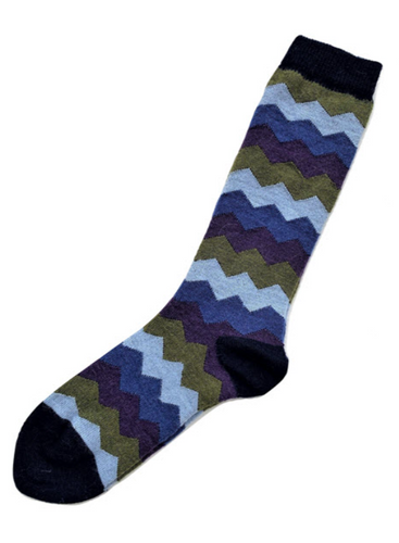 Tey Art Inc. Mountain Stripe Alpaca Socks- Navy