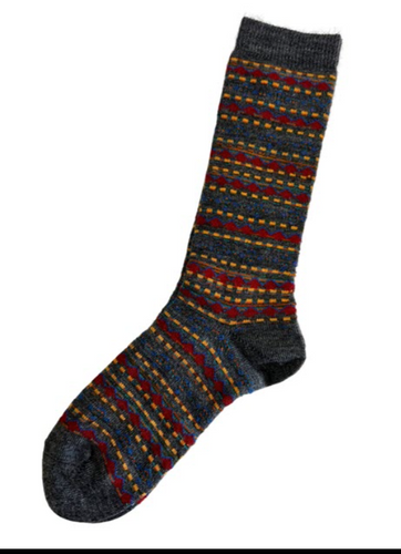 Tey Art Inc. Tribal Stripe Alpaca Socks- Charcoal