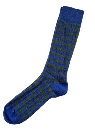 Tey Art Inc. Houndstooth Alpaca Socks- Blue