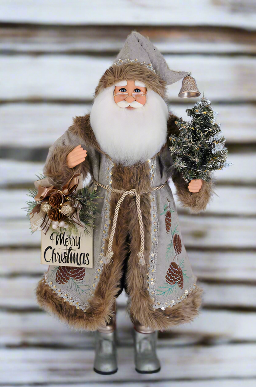 Karen Didion Originals Lighted Silver Pine Santa
