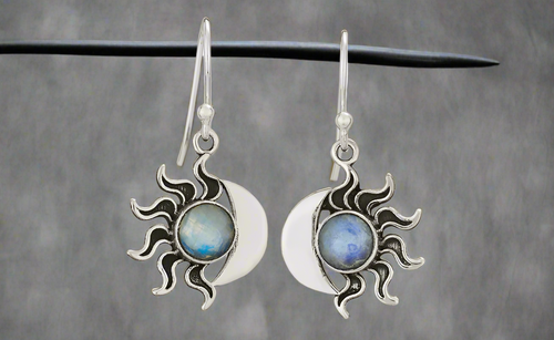 Tiger Mountain Jewelry Misty Dawn Sterling Silver Moonstone Sun/Moon Earrings- E4973