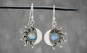 Tiger Mountain Jewelry Misty Dawn Sterling Silver Moonstone Sun/Moon Earrings- E4973