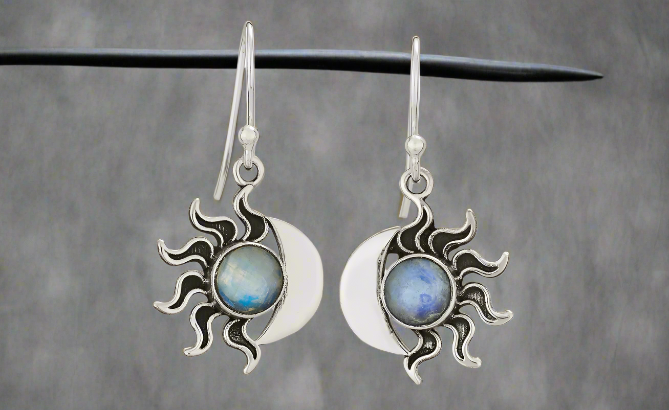 Tiger Mountain Jewelry Misty Dawn Sterling Silver Moonstone Sun/Moon Earrings- E4973