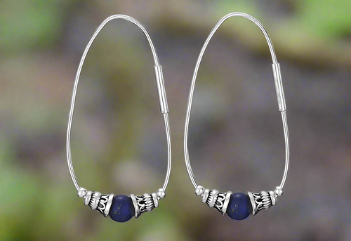Tiger Mountain Jewelry Pleased To Meet You Sterling Silver and Lapis Hoop Earrings- E3838