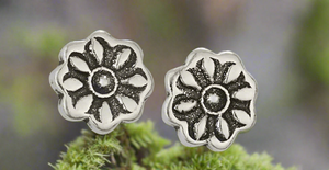 Tiger Mountain Jewelry Stamped Flower Sterling Silver Earrings- E4913