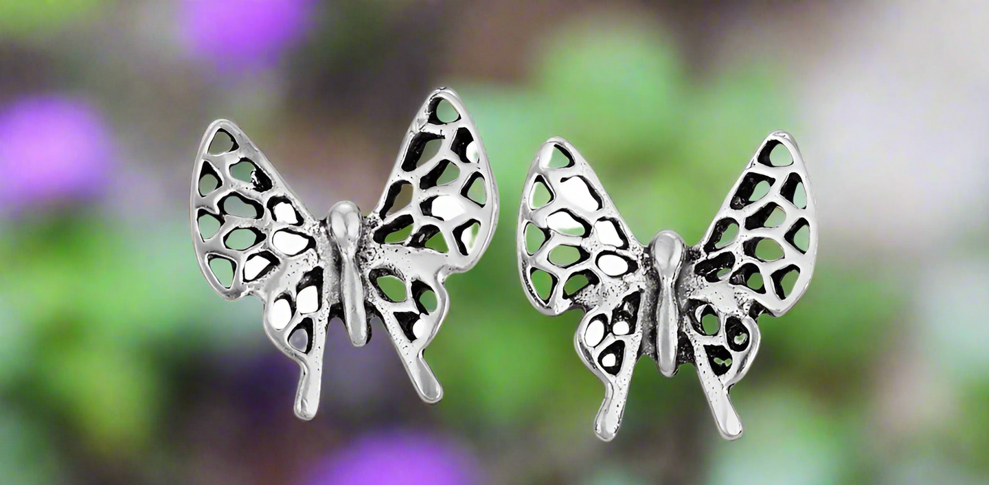 Tiger Mountain Jewelry Now You See Me Sterling Silver Butterfly Post Earrings- E4306