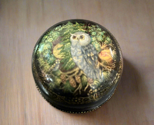 Russian Lacquer Box with an Owl in the Woods