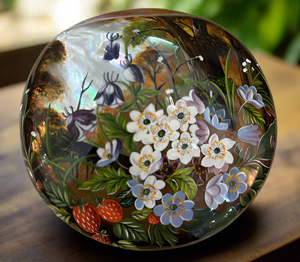 Russian Lacquer Box on Shell with Flowers and Strawberries
