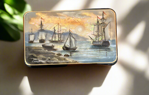 Russian Lacquer Box with Ships