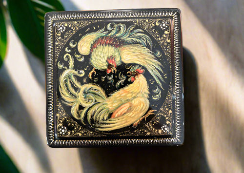 Russian Lacquer Box 2 Roosters
