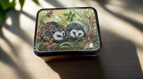 Russian Lacquer Box 2 Hedgehogs on Shell
