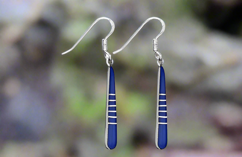Tiger Mountain Jewelry Inlaid Lapis Sterling Silver Earrings- E3640