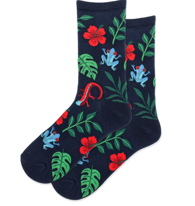 HOTSOX Women's Frog Lizard Leaf Crew Sock