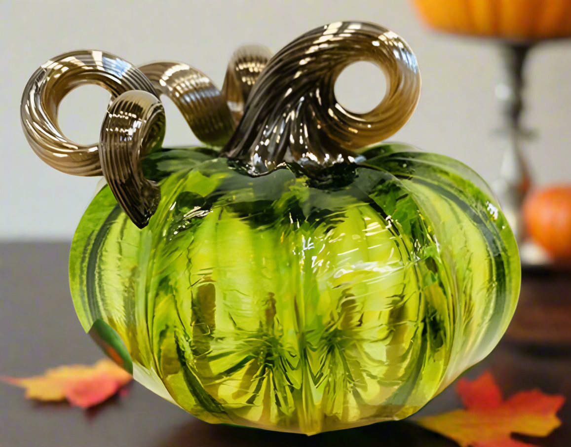 Luke Adams Glass Autumn Jewel Green Pumpkin- Squat
