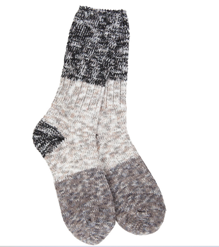 Crescent Sock Company Weekend Ragg Crew Colorblock- Stone Multi