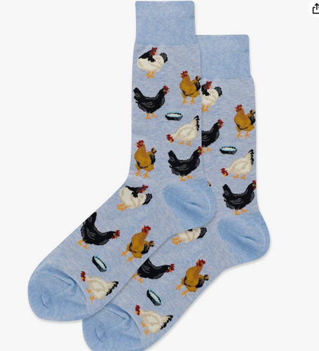 Hotsox Men's Feeding Chickens Crew Socks- Blue Heather