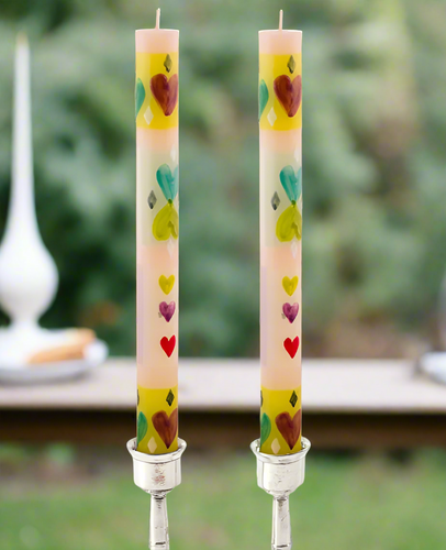 Kapula Pastel Hearts Painted Candles- Pair of 9