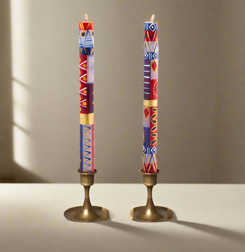 Kapula Red, White & Blue Painted Candles- Pair of 9