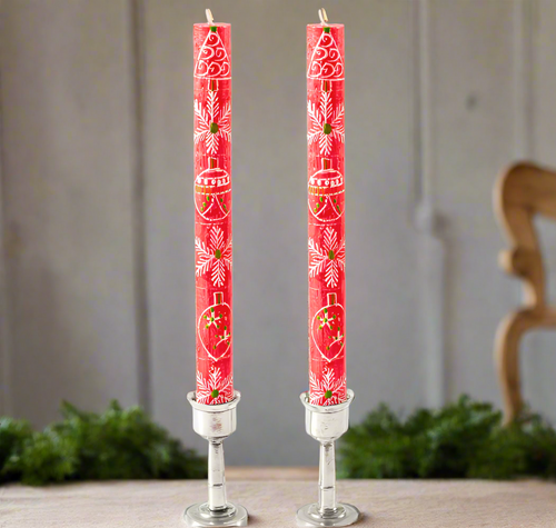 Kapula Whimsy Christmas Painted Candles- Pair of 9