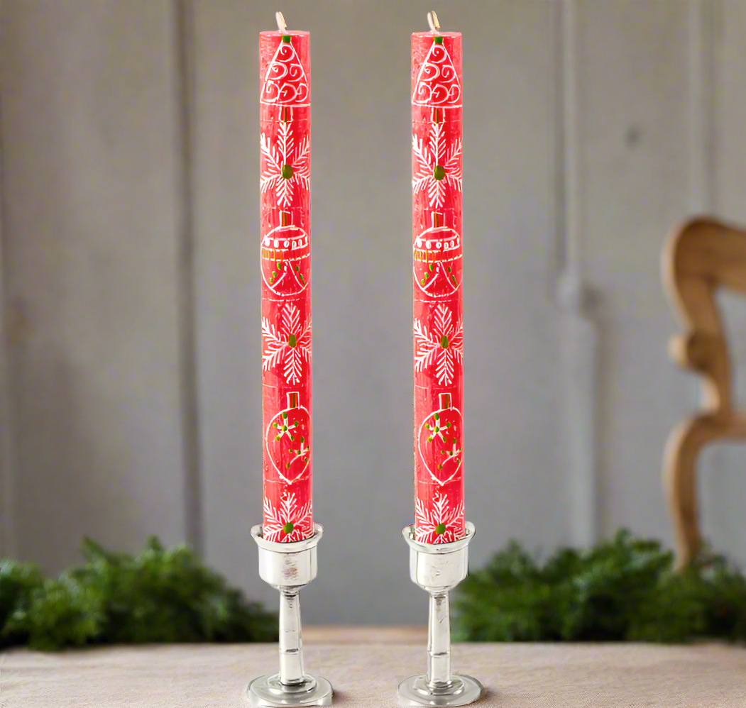 Kapula Whimsy Christmas Painted Candles- Pair of 9
